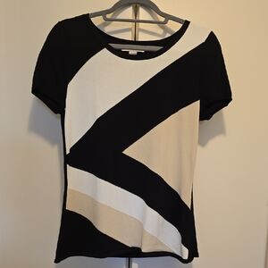 White House Black Market Geometric Black and Cream Tee